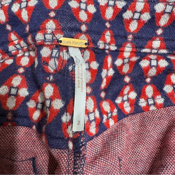 {Free People} High Rise Geometric Mod Retro Print Blue Red Pink Flare Leg Pants - Picture 6 of 9